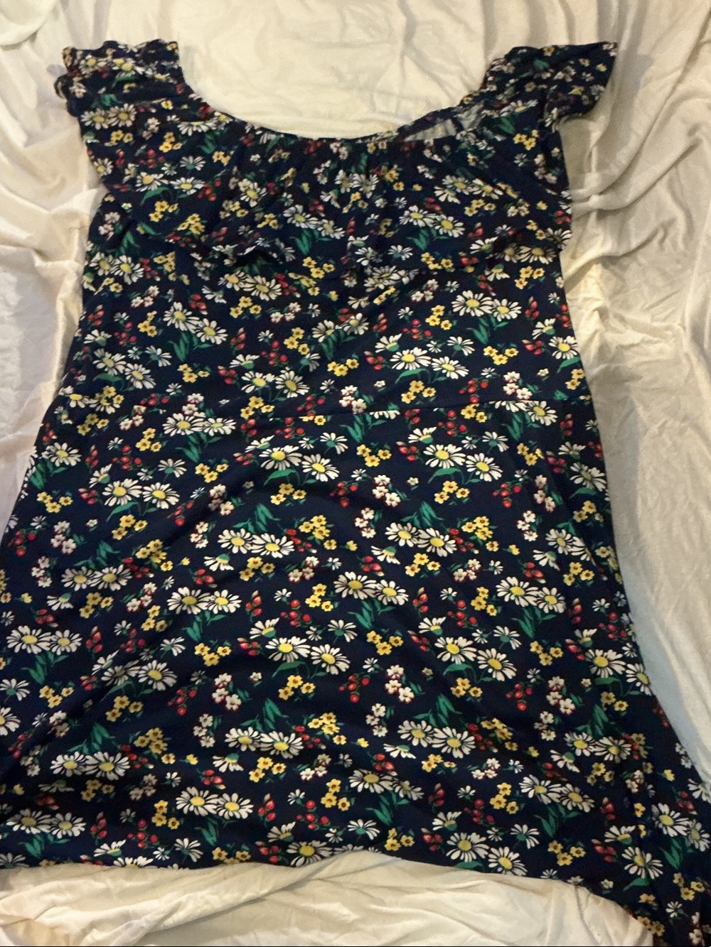 Floral Off-Shoulder Women’s Top - Navy
